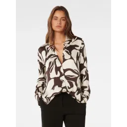Forever New Brown & White Lila Longline Printed Satin Shirt-picture-15