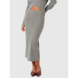 Forever New Grey Solid Midi Skirt-picture-31