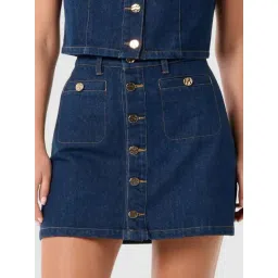 Forever New Navy Blue Ashley Dark Wash High Rise A-line Mini Skirt-picture-14