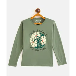 Fort Divine Cotton Knit Full Sleeves Floral Printed Girls Tee - Green-picture-34