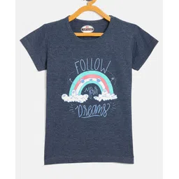 Fort Divine Cotton Lycra Knit Half Sleeves Follow Your Dreams Text Printed Tee - Denim Blue-picture-10