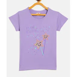 Fort Divine Cotton Lycra Knit Half Sleeves Its Time To Glitter Text Printed Tee - Mauve-picture-15