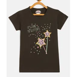 Fort Divine Cotton Lycra Knit Half Sleeves Its Time To Glitter Text Printed Tee - Olive Green-picture-33