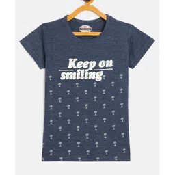 Fort Divine Cotton Lycra Knit Half Sleeves Keep On Smiling Text Printed Tee - Denim-picture-6
