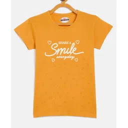 Fort Divine Cotton Lycra Knit Half Sleeves Share Smile Text & Heart Printed Tee - Musterd-picture-38