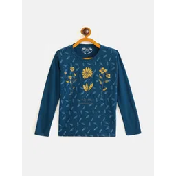 Fort Divine Girls Teal Floral Printed T-shirt-picture-18