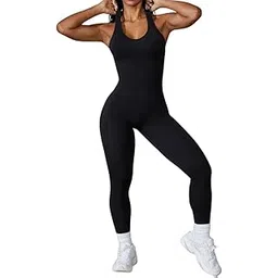 FORZARAGAZZI Women's Yoga Jumpsuit Seamless One Piece Gym Racerback Fitness Bodycon Jumpsuit Black-picture-31