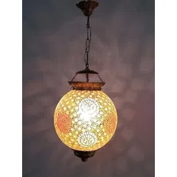 Fos Lighting 'Chandni Tilak' Antique Gold & White Brass Hanging Light - Set of 1-picture-23