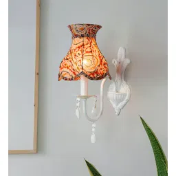 fos lighting Fos Lighitng White Wall Sconce with Kalamkari Shade and Crystals-picture-13