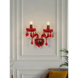 Fos Lighting Red 2-Light Sconce with Red Pendeloque Glass Crystals Wall Lamp-picture-11
