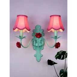 FOS LIGHTING Transitional Beach House Pink & Green Mild Steel Dual Light Wall Lamp With Fabric Shade-picture-37