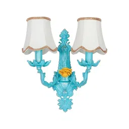 Fos Lighting Wall Sconce Light with Yellow Flower and Embroidered Scalloped Shades Blue Ornate 40 W-picture-18