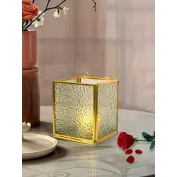 FOS LIGHTING Warm Glow Golden Mild Steel Tea Light Holder with Textured Glass-picture-10