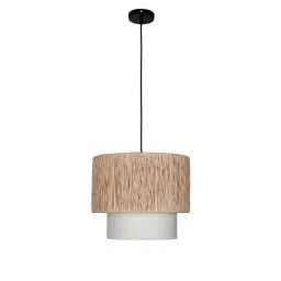 Fos Lighting Wide Double Drum Pendant Light 40 W Fabric, Cotton Natural, Rafia-2Drum-14-HL1-picture-22