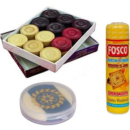 fosco Carrom Combo P - 250 gm Carrom Powder 1 Set Wooden Carrom-Men Coins & 1 Striker Carrom Pawns-picture-23