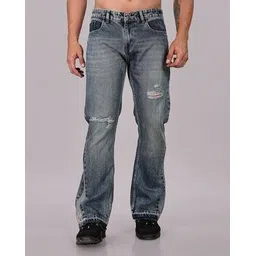 foul child Men Mid-Wash Distressed Flared Jeans-picture-43