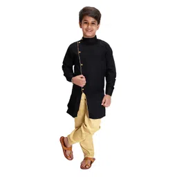 FOURFOLDS Boys Black & Cream-Coloured Kurta With Pyjamas-picture-18