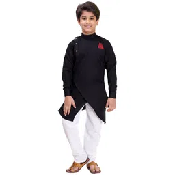 FOURFOLDS Boys Black & White Kurta With Pyjamas image 1
