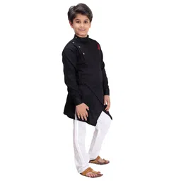 FOURFOLDS Boys Black & White Kurta With Pyjamas image 3