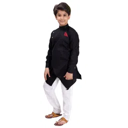 FOURFOLDS Boys Black & White Kurta With Pyjamas image 4