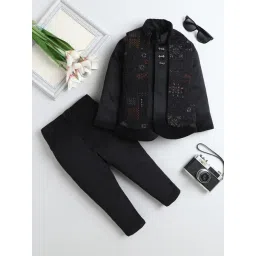 Fourfolds Boys Black Embroidered Regular Fit Indowestern Set-picture-45