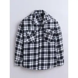 Fourfolds Boys Black Regular Fit Chequered Shirt-picture-15