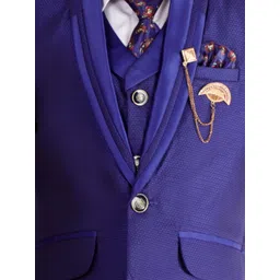 FOURFOLDS Boys Blue Self Design 5-Piece Single Breasted Party Suit image 3