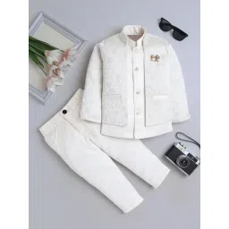 Fourfolds Boys Cream Embroidered Regular Fit Indowestern Set-picture-14