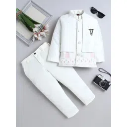 Fourfolds Boys Cream Embroidered Regular Fit Indowestern Set-picture-14