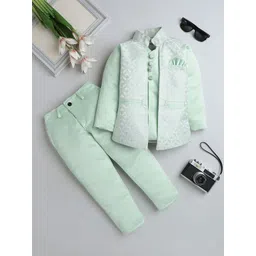 FOURFOLDS Boys Embroidered Kurta &Trousers With Jacket-picture-58
