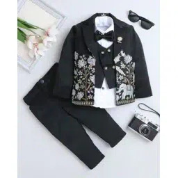 fourfolds Boys Embroidered Shirt & Pants Suit Set with Blazer-picture-11