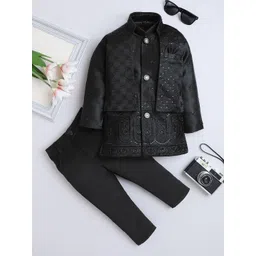 FOURFOLDS Boys Geometric Sequinned 3 Piece Ethnic Suit-picture-29