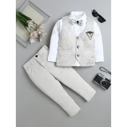 Fourfolds Boys Grey Embellished Regular Fit Suit Set-picture-27