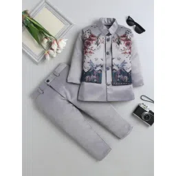 Fourfolds Boys Grey Printed Regular Fit Indowestern Set-picture-28