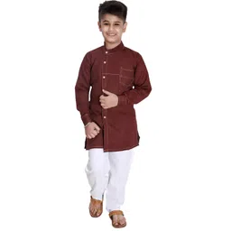 FOURFOLDS Boys Maroon Kurta Pyjama Set-picture-38