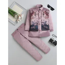 Fourfolds Boys Mauve Printed Regular Fit Indowestern Set-picture-11