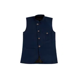 FOURFOLDS Boys Navy Blue Solid Nehru Jacket-picture-14