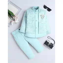 Fourfolds Boys Pastel Blue Regular Fit Embroidered Indowestern Set-picture-44