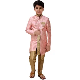 FOURFOLDS Boys Pink & Beige Jodhpuri Bandhgala Indo Western Blazer & Trouser Set-picture-46