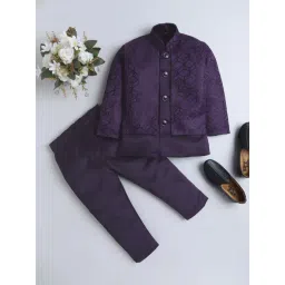 Fourfolds Boys Purple Solid Full Sleeves Indowestern Sets-picture-36