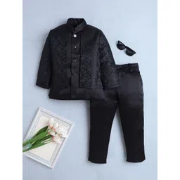 FOURFOLDS Boys Self Design Mandarin Collar Jodhpuri Blazer & Trouser-picture-21