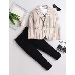 FOURFOLDS Boys Striped Blazer, Trousers & T-Shirt 3-Piece Party Suits-picture-43