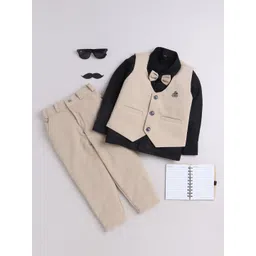 FOURFOLDS Boys Striped Single-Breasted Three-Piece Suit-picture-16