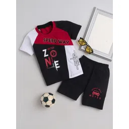 FOURFOLDS Boys Typography Printed Pure Cotton T-shirt With Shorts-picture-34