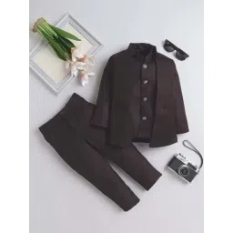 Fourfolds Boys Wine Solid Full Sleeves Indowestern Sets-picture-34