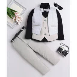 Fourfolds Cotton Blend Woven Chevron Printed 3 Piece Party Suit With Bow Set - Green-picture-20