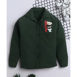 Fourfolds Cotton Blend Woven Full Sleeves Relax Text Printed Shirt - Dark Green-image-49