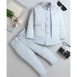 Fourfolds Cotton Blend Woven Full Sleeves Sequins Embellished Sherwani With Trouser Set - Grey-picture-23