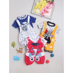 FOURFOLDS Infant Boys Pack Of 3 Printed Pure Cotton Dungarees With T-shirt-picture-38
