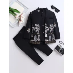 Fourfolds Kids Black Embroidery Three Piece Suit Set-picture-48